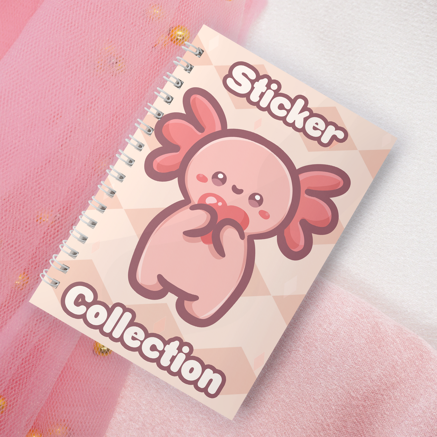 Wiederverwendbares Stickerbuch inkl. 2 zufällige Sticker | A5 | 32 Seiten | Reuseable Stickerbook | Kawaii Axolotl Heart Pink