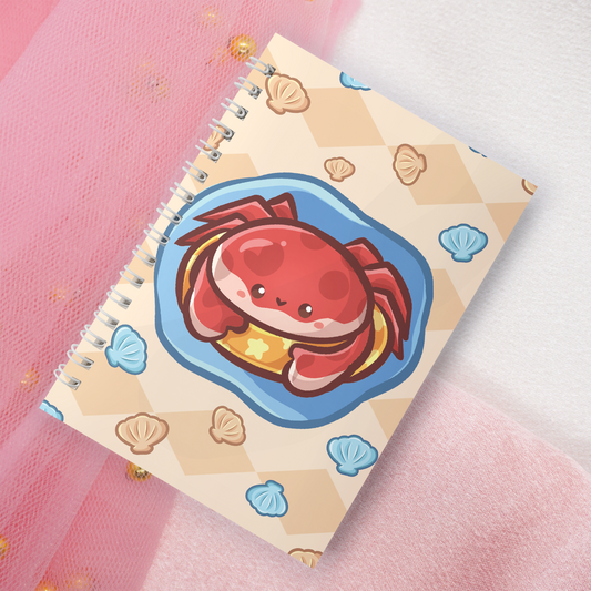 Reusable sticker book including 2 random stickers | A5 | 32 pages | Reuseable sticker book | Kawaii crab with swimming ring on the beach motif