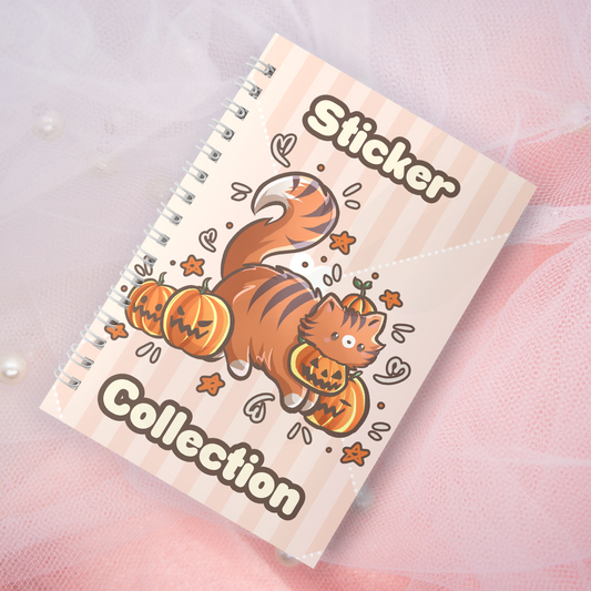 Wiederverwendbares Stickerbuch inkl. 2 zufällige Sticker | A5 | 32 Seiten | Reuseable Stickerbook | Cats in Costumes Kürbis