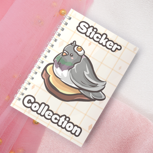 Wiederverwendbares Stickerbuch inkl. 2 zufällige Sticker | A5 | 32 Seiten | Reuseable Stickerbook | Kawaii Pigeon auf Toast