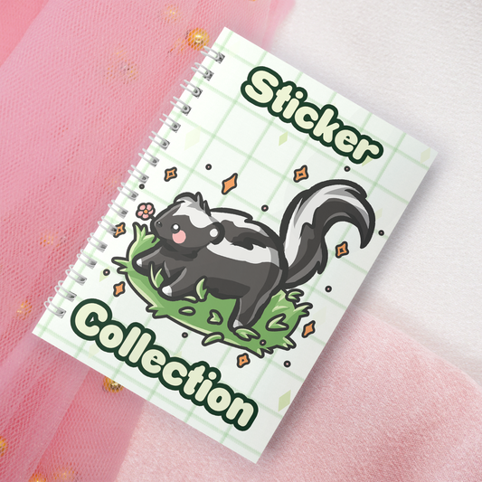 Wiederverwendbares Stickerbuch inkl. 2 zufällige Sticker | A5 | 32 Seiten | Reuseable Stickerbook | Kawaii Stinktier Skunk Motiv