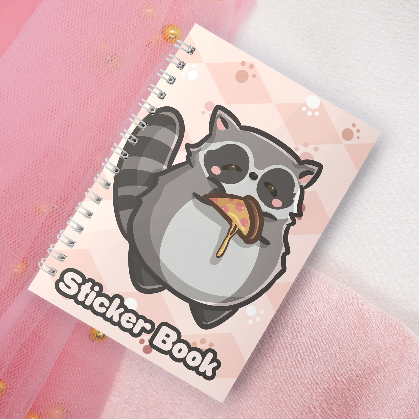 Reusable sticker book incl. 2 random stickers | A5 | 32 pages | Reusable sticker book | Kawaii Racoon raccoon with pizza motif