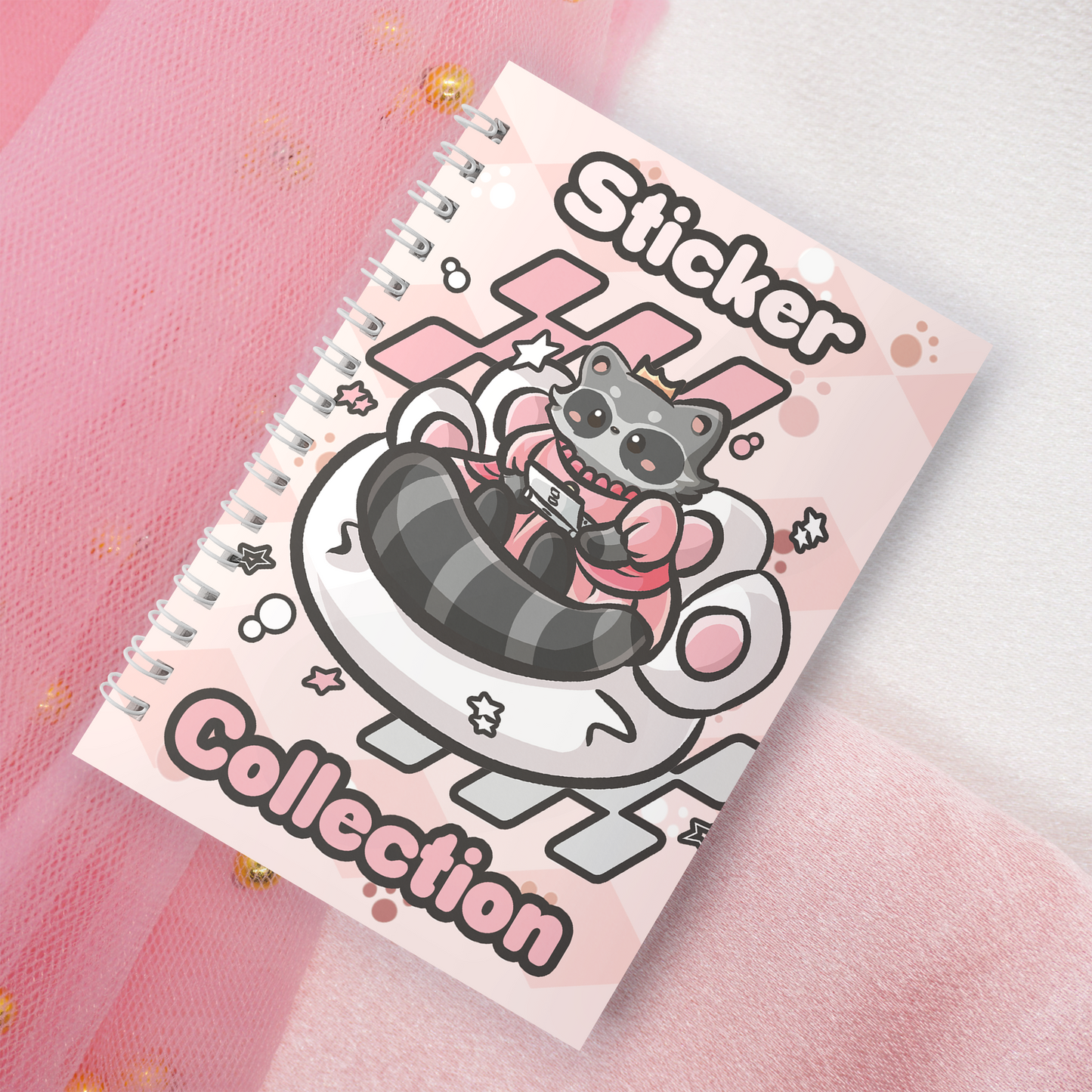 Wiederverwendbares Stickerbuch inkl. 2 zufällige Sticker | A5 | 32 Seiten | Reuseable Stickerbook | Kawaii Racoon Gaming Princess Waschbär