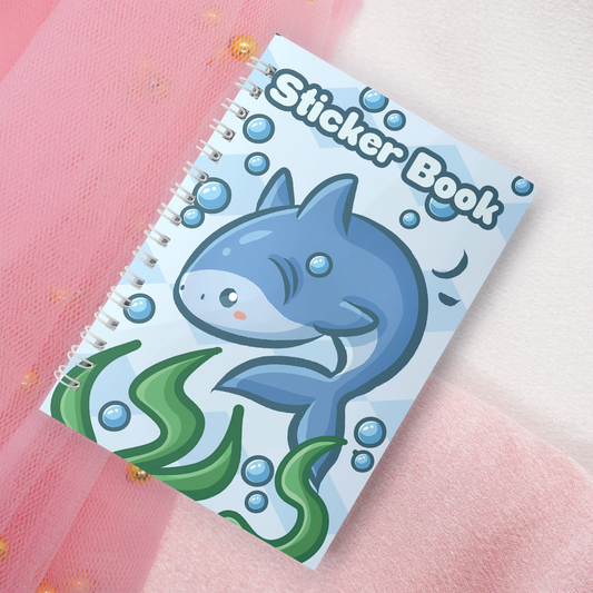 Reusable sticker book including 2 random stickers | A5 | 32 pages | Reuseable sticker book | Kawaii shark in the sea motif