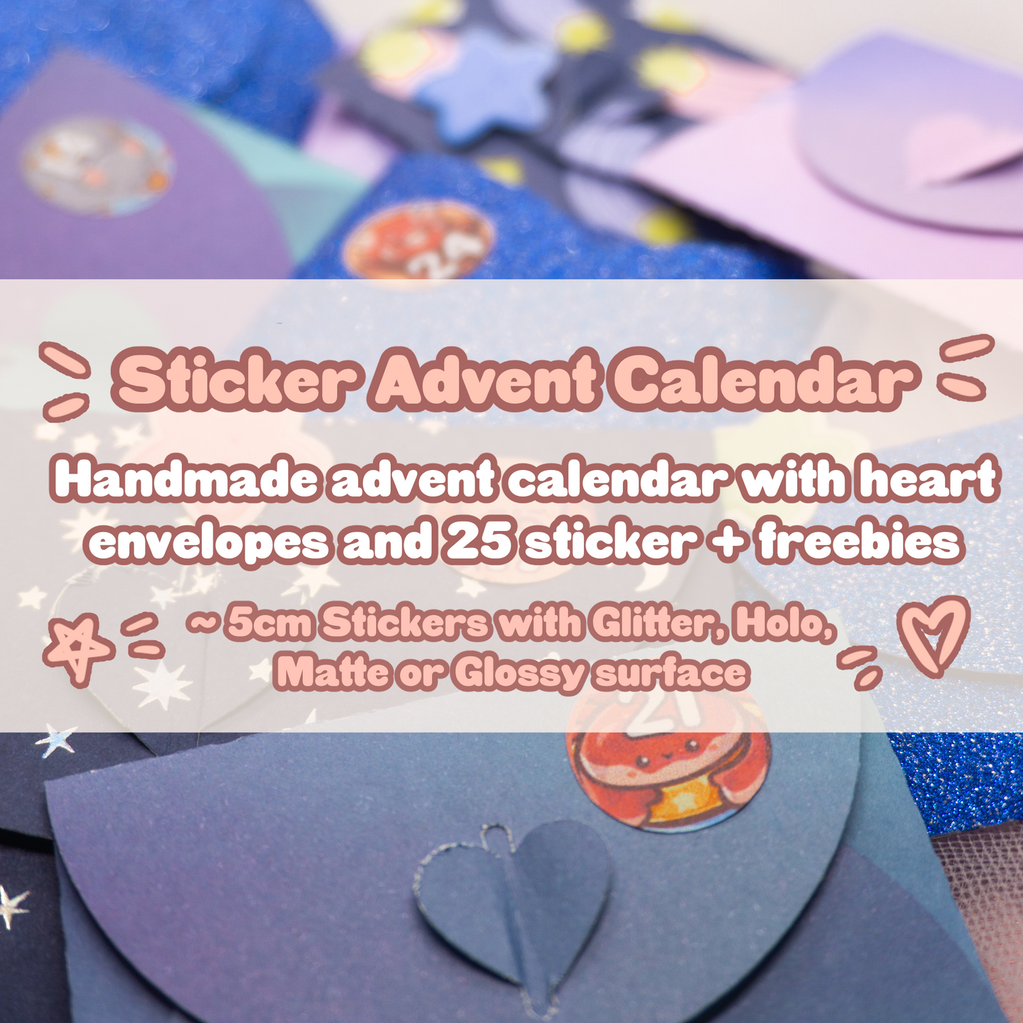 Cute Kawaii Sticker Advent Calendar | 31 Matt Glitter Holo Stickers Christmas Calendar with 10 Star Stickers | Christmas