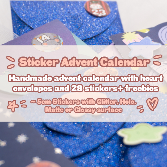 Cute Kawaii Sticker Adventskalender | 28 Matt Glitzer Holo Aufkleber Weihnachtskalender mit Sternchen Sticker | Weihnachten