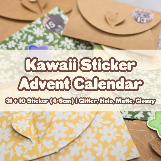 Cute Kawaii Sticker Adventskalender | 31 Matt Glitzer Holo Aufkleber Weihnachtskalender mit 10 Sternchen Sticker | Weihnachten