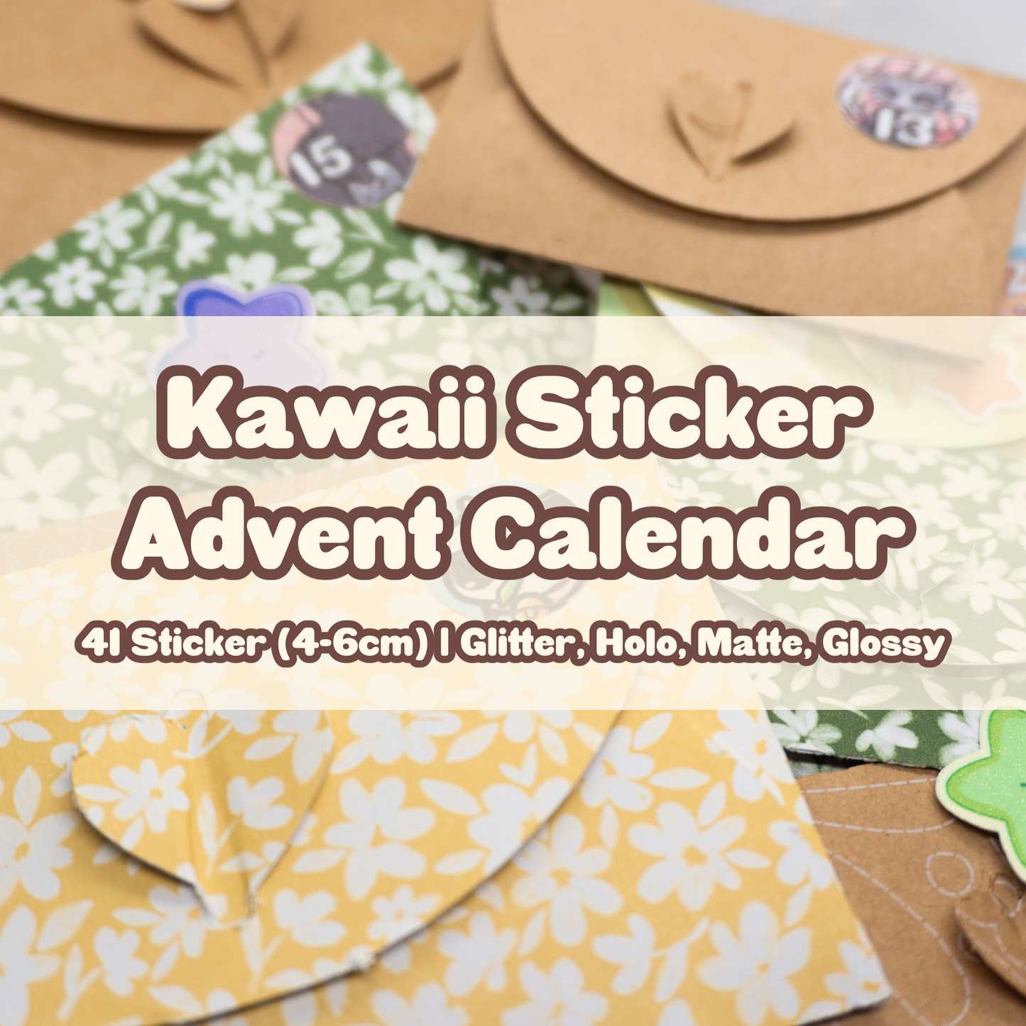 Cute Kawaii Sticker Adventskalender | Matt Glitzer Holo Aufkleber Weihnachtskalender | Weihnachten