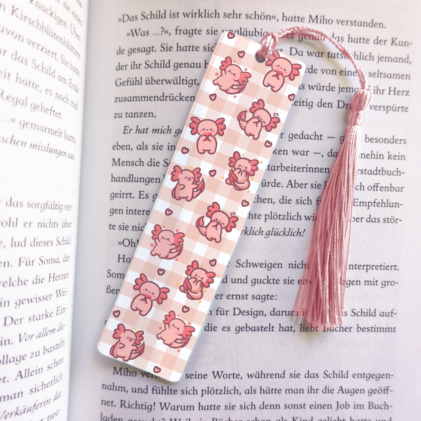 Pink Axolotl Acrylic Vinyl Bookmark