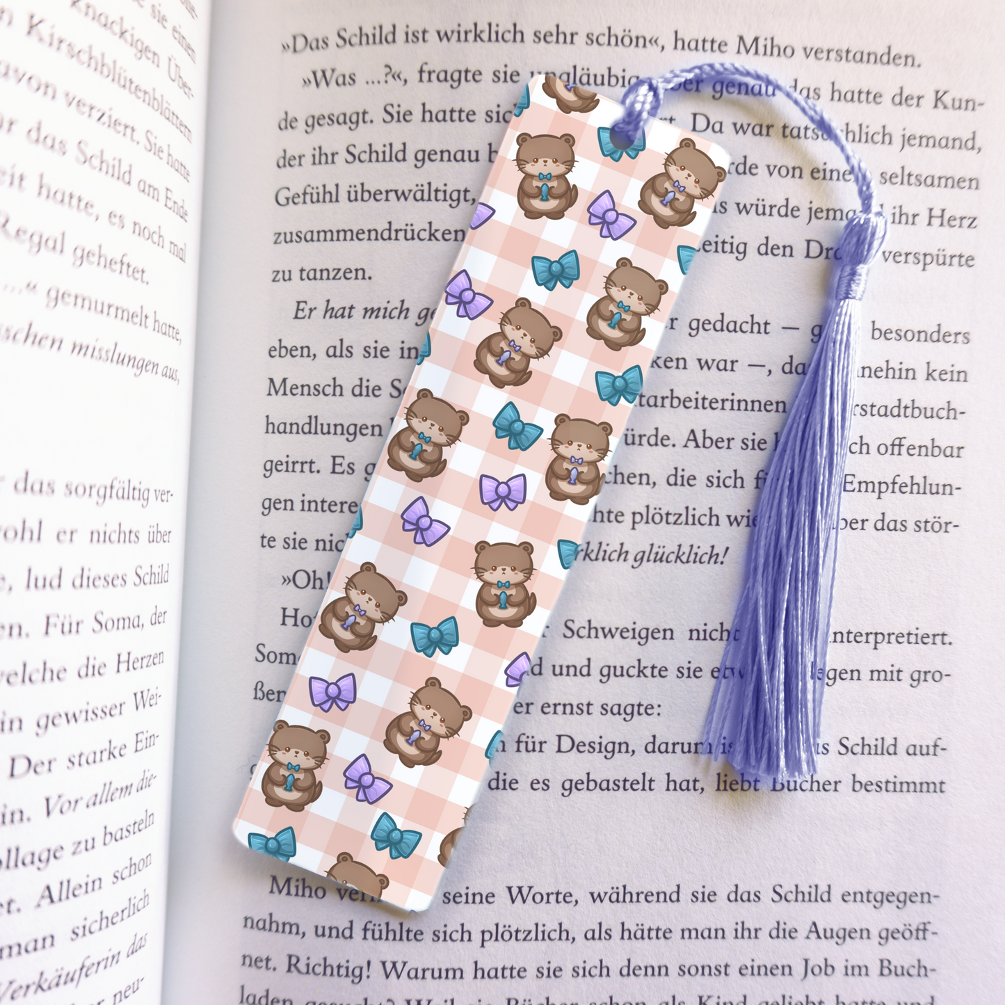 Otter with Fish Acrylic Vinyl Bookmark