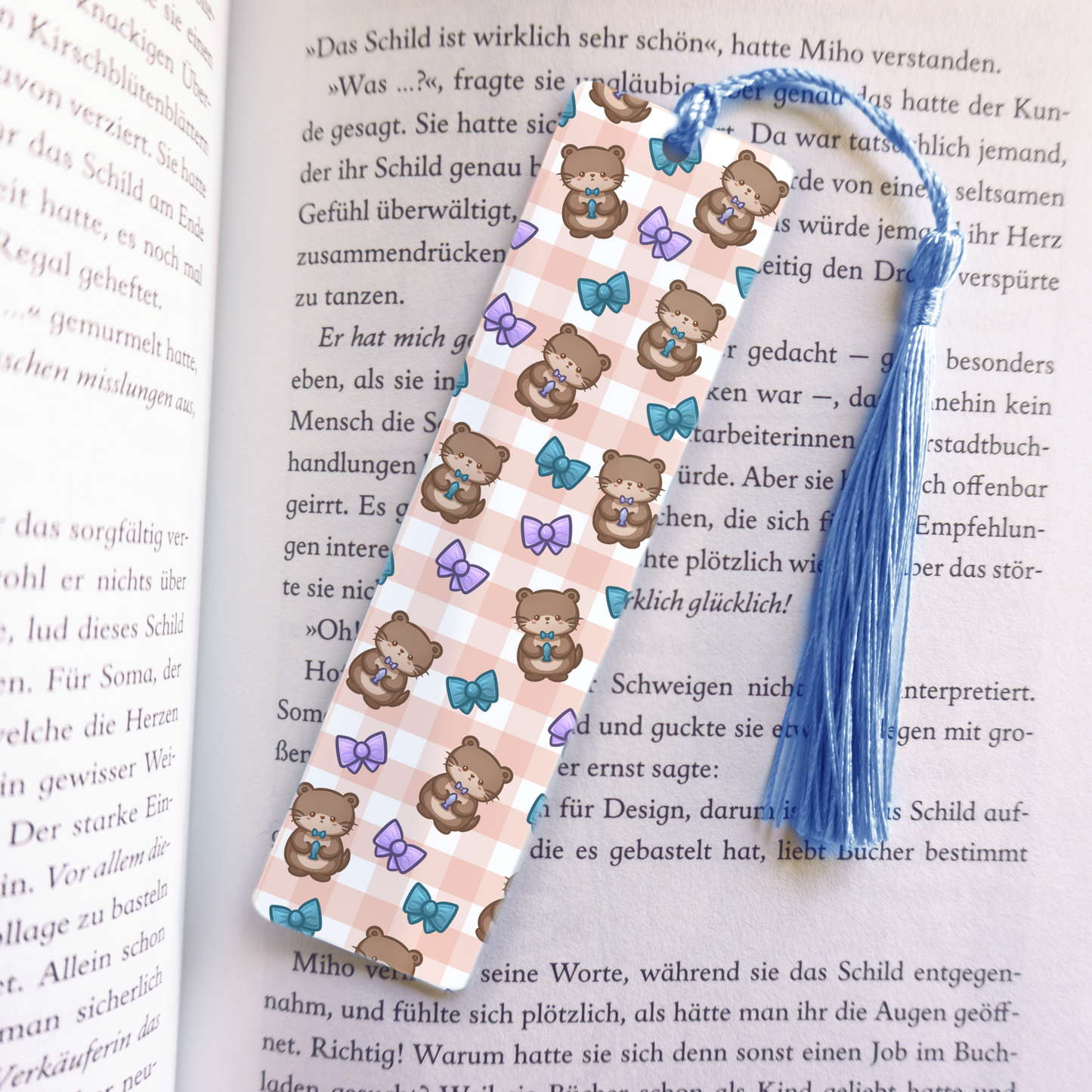 Otter with Fish Acrylic Vinyl Bookmark