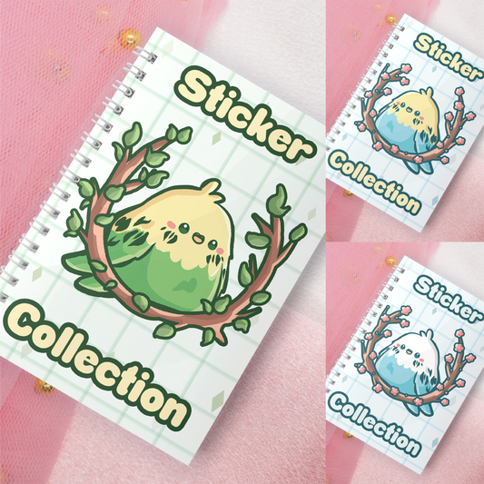 Wiederverwendbares Stickerbuch inkl. 2 zufällige Sticker | A5 | 32 Seiten | Reuseable Stickerbook | Kawaii Wellensittich Budgie