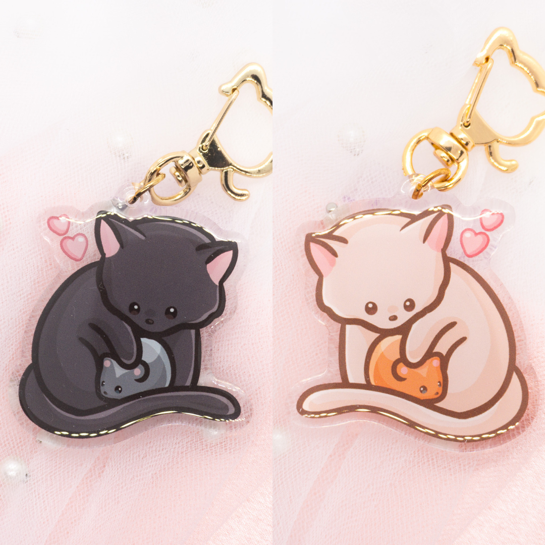 Kawaii Cat Hamster Best Friends Keychain