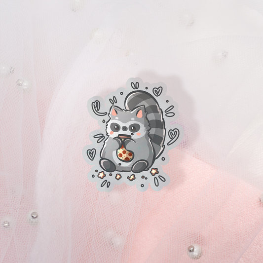 Cute Animal Sticker Waschbär mit Christmas-Pizza