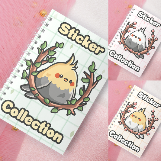 Wiederverwendbares Stickerbuch inkl. 2 zufällige Sticker | A5 | 32 Seiten | Reuseable Stickerbook | Kawaii Nymphensittich Cockatiel