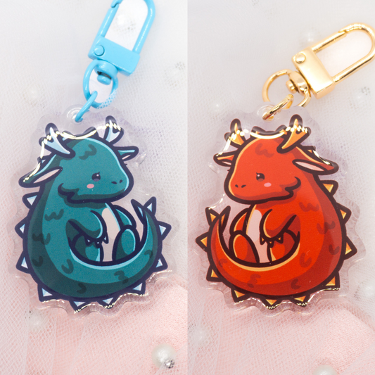 Kawaii red or blue dragon keychain