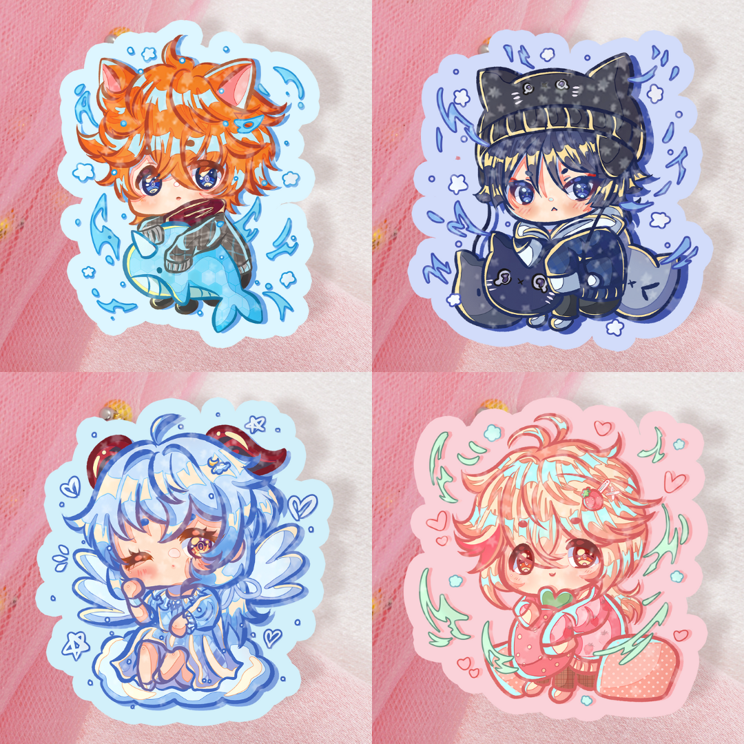 Cute Genshin Impact Holo Sticker Childe, Ganyu, Scarameow, Kazuha