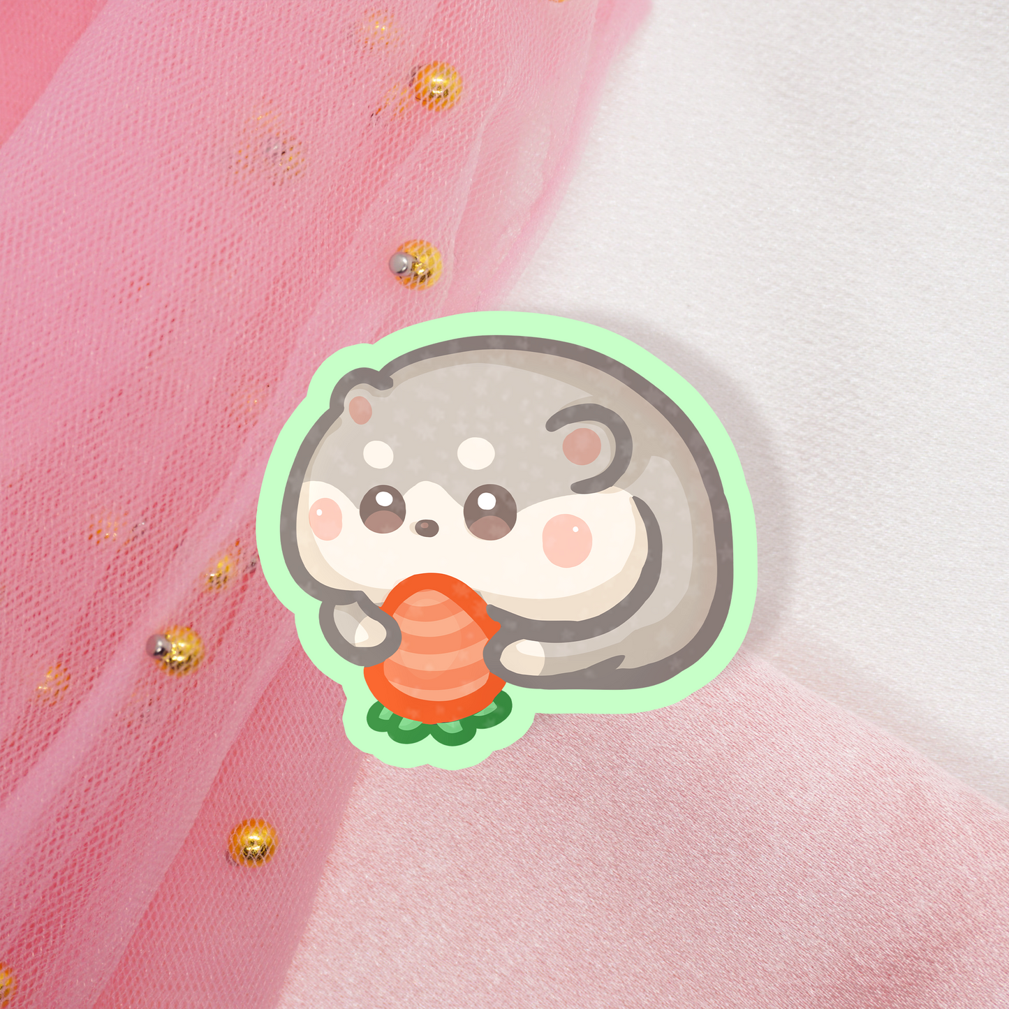 Cute Animal Holo Sticker Hamster mit Erdbeer oder Karotte