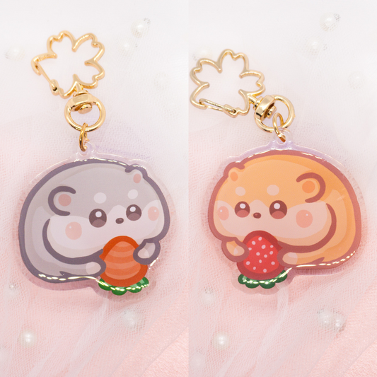 Kawaii hamster with strawberry or carrot keychain