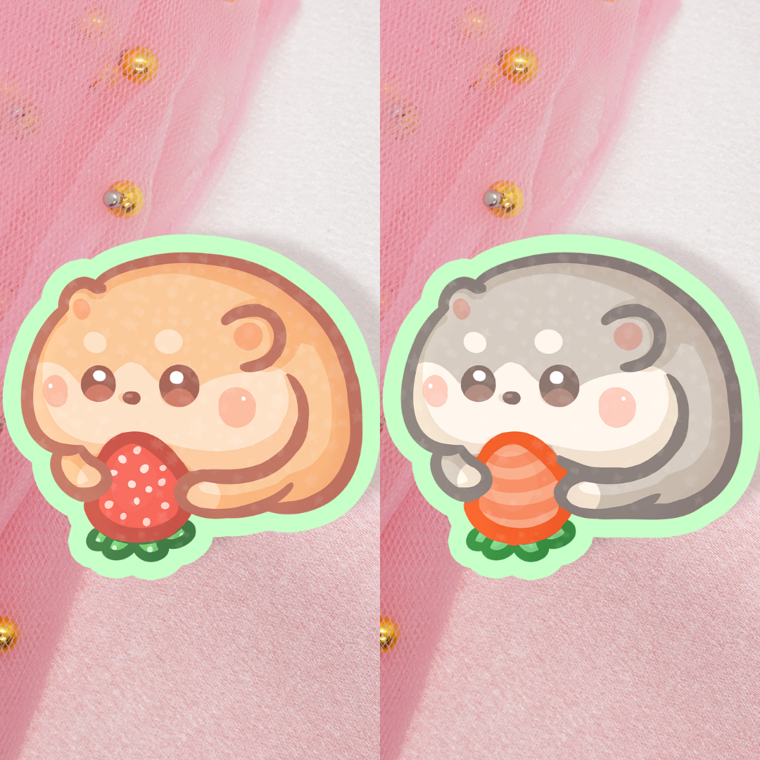 Cute Animal Holo Sticker Hamster mit Erdbeer oder Karotte