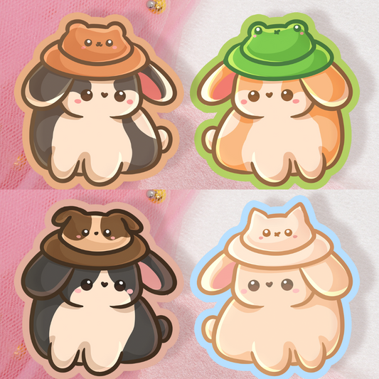 Cute animal sticker bunnies with hat