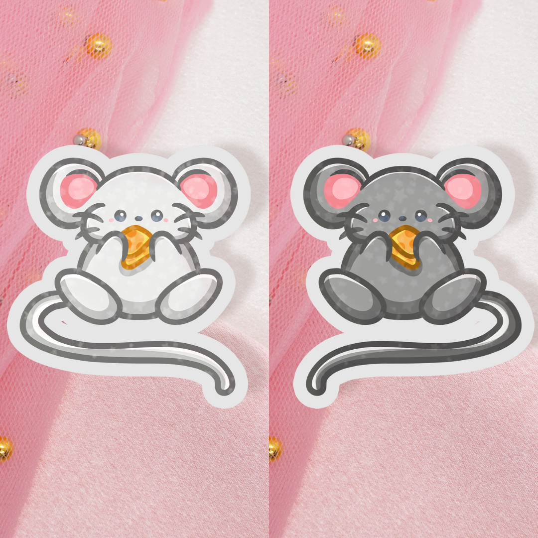 Cute Animal Holo Sticker Maus mit Käse