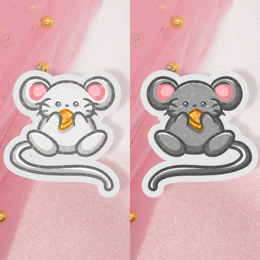 Cute Animal Holo Sticker Mouse with Cheese