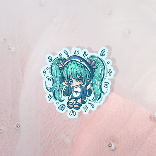 Cute Anime Summer Shark Girl Glitter Sticker