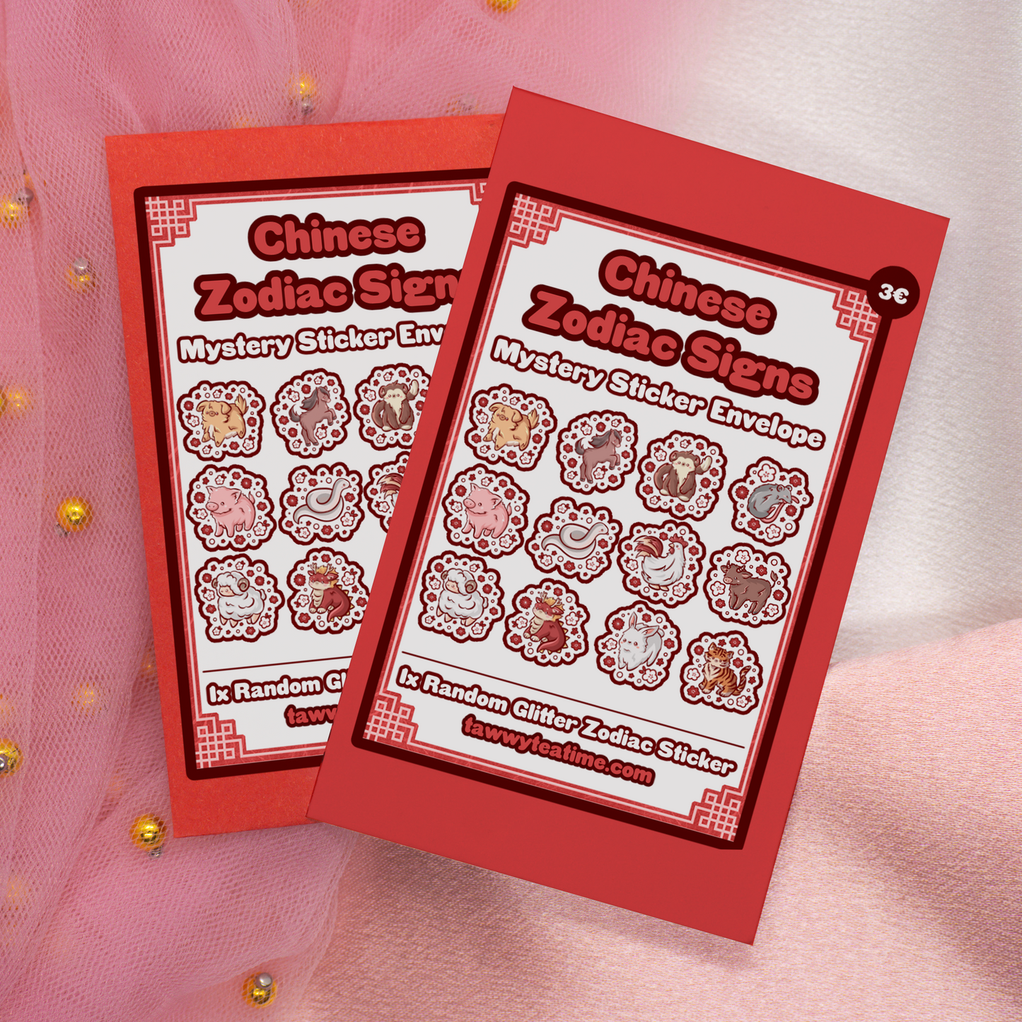 Cute Chinese Zodiac Signs Glitter Sticker Envelope | Red Envelope | Li xi | Lì Xì Tết