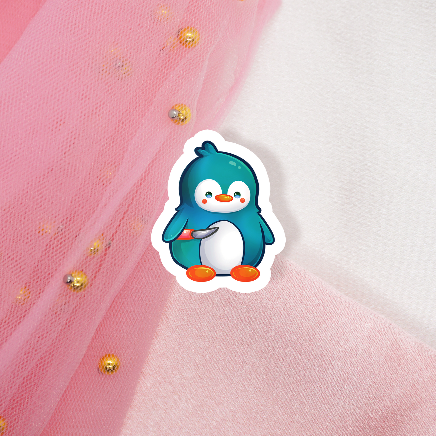 Cute Animal Sticker Pinguin mit Messer