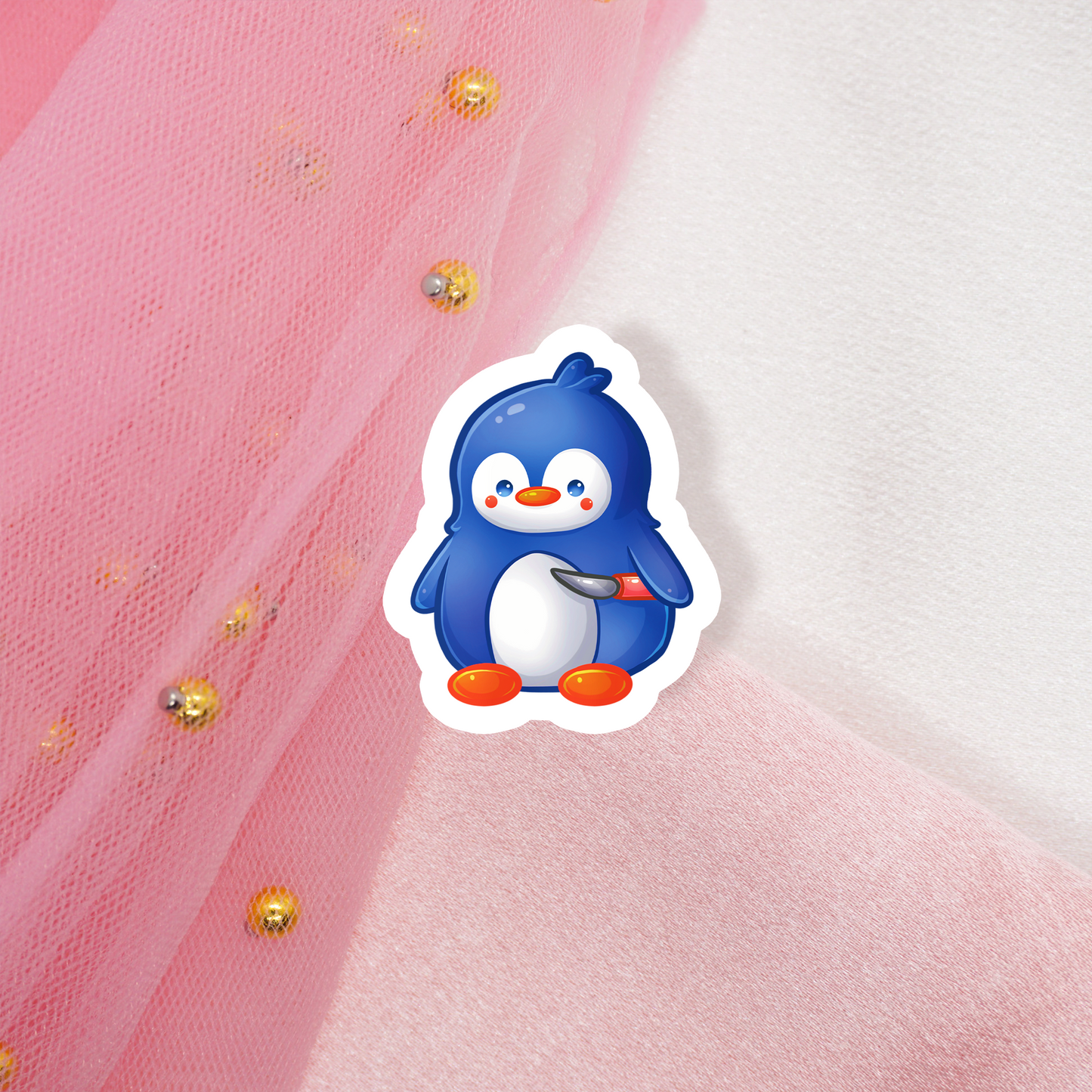 Cute Animal Sticker Pinguin mit Messer