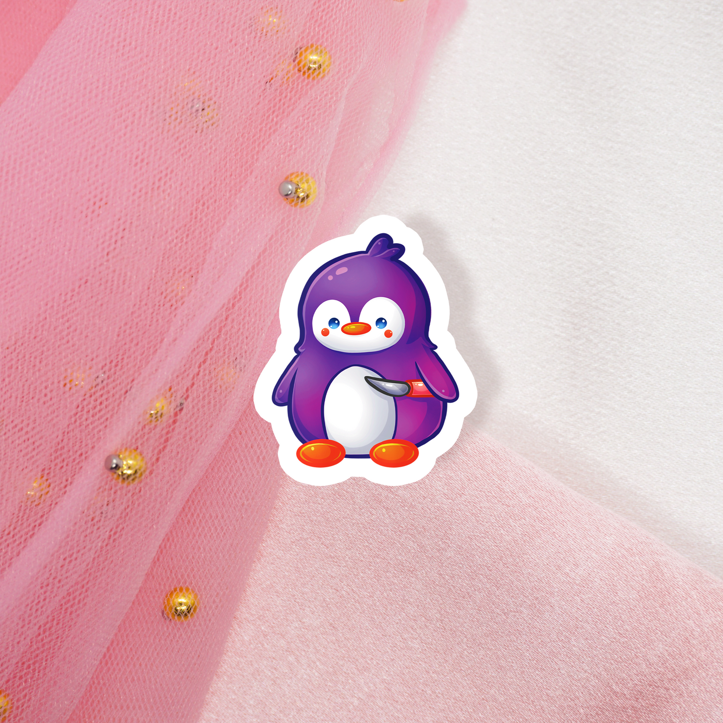 Cute Animal Sticker Pinguin mit Messer