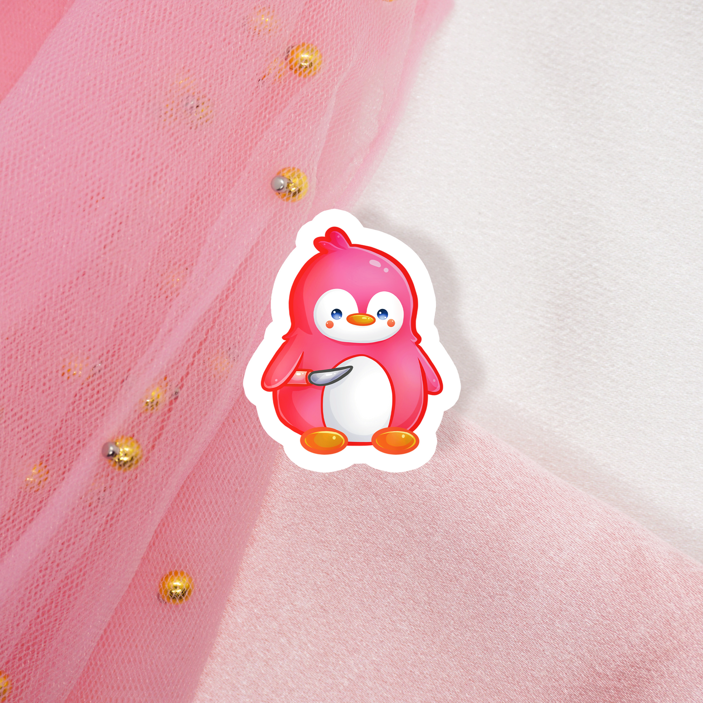 Cute Animal Sticker Pinguin mit Messer