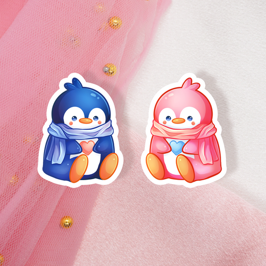 Cute animal sticker penguin with heart