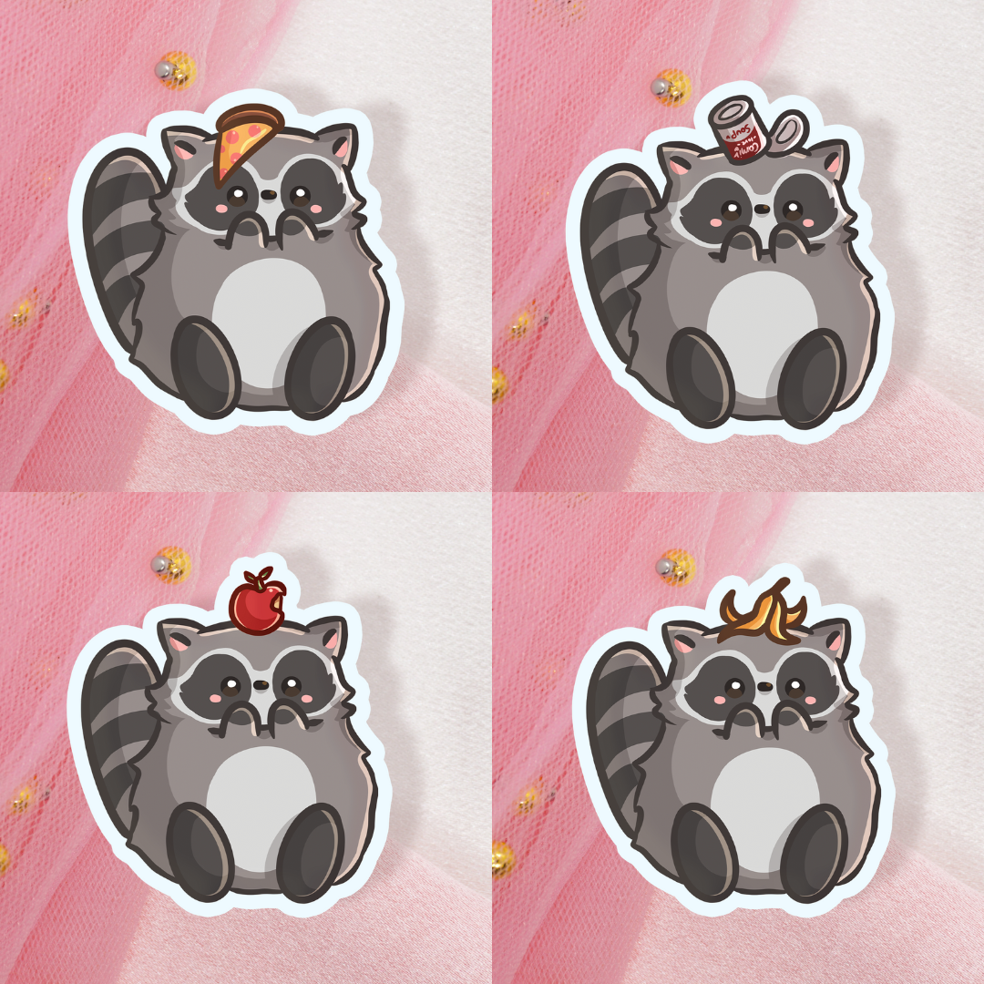 Cute Animal Sticker Raccoons with food