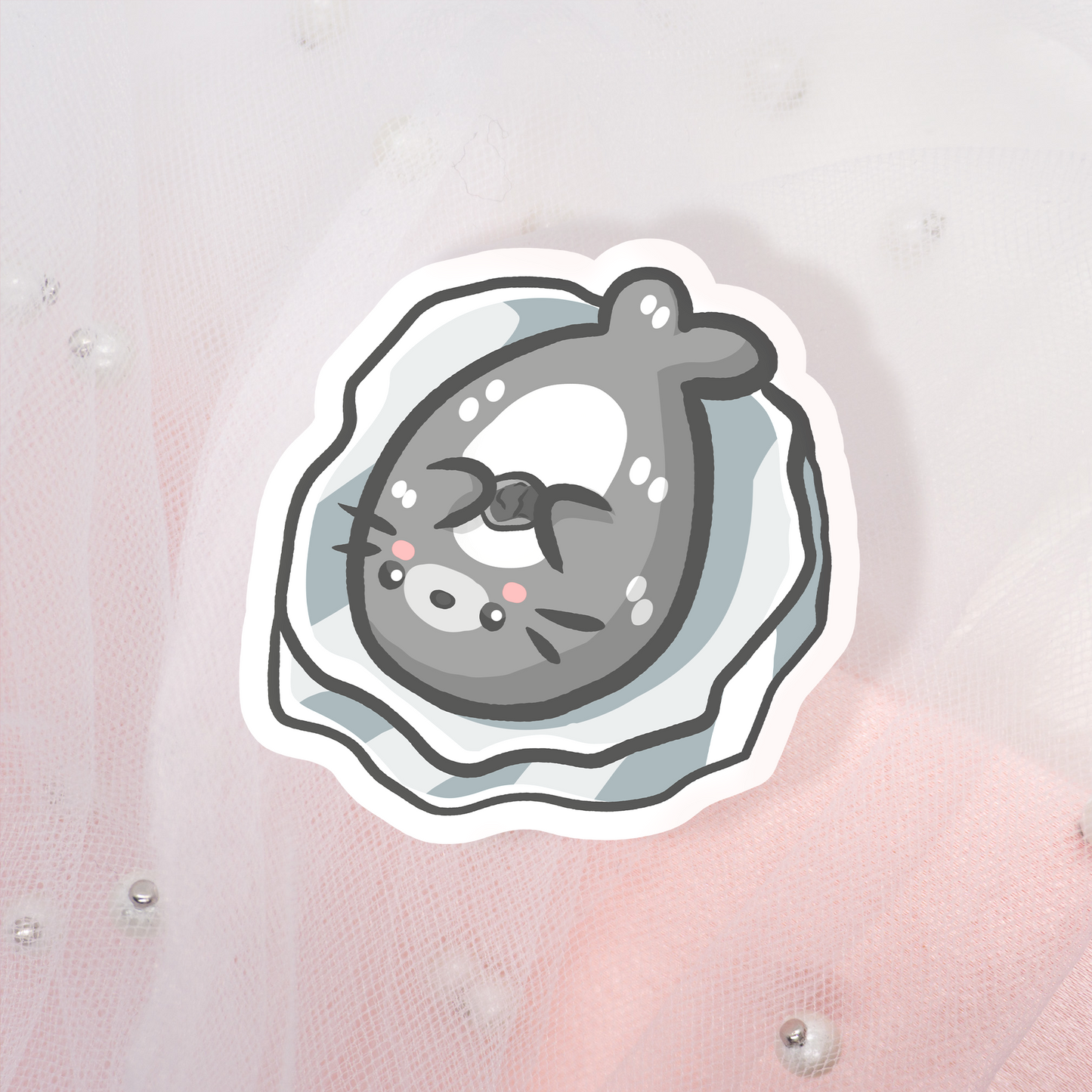 Cute Animal Sticker Seal on Ice with Stone