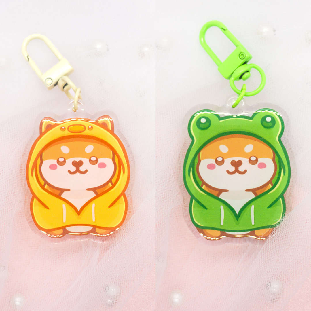 Kawaii Shiba Inu with frog and ducks hoodie keychain