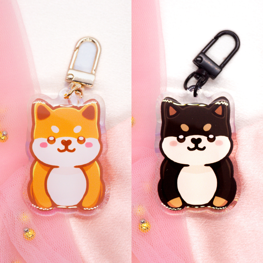 Kawaii Shiba Inu Light Brown and Dark Brown Keychain